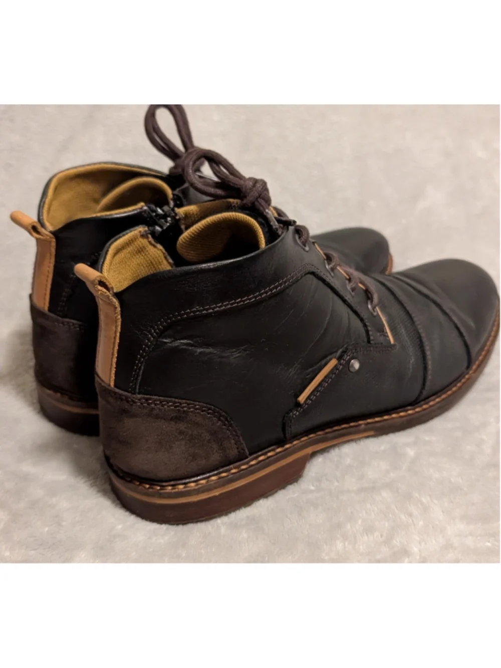 Aldo Leather Chukka Boots Black and Brown Zip Lace-Up US Men's Size 9.5 B288